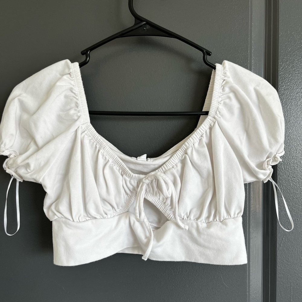 Garage White Puff Sleeve Ruched Blouse